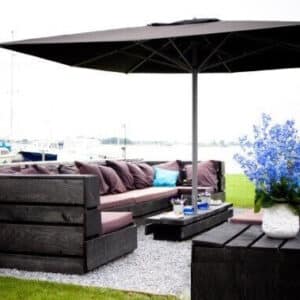 teigerhouten Loungebank Dover met rechte rugleuning