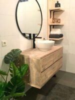 Steigerhouten zwevend badmeubel Sando met lades