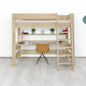Steigerhouten hoogslaper met bureau Malo