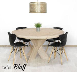 Kruispoot ronde eetafel van steigerhout