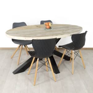 Steigerhouten tafel Lyles met ovaal blad en matrixpoot
