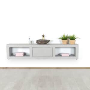 Betonlook badmeubel met legplanken en klep