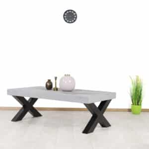 Betonlook salontafel Gilford met industriële X poten