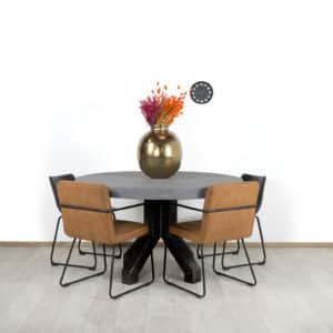 Ronde betonlook tafel Upton met robuuste stalen poot