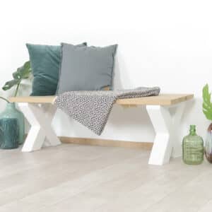 Eikenhouten bankje Glendale met landelijke X poten