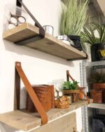 Leren plankdragers met steigerhouten of eikenhouten plank