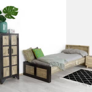 Steigerhouten eenpersoonsbed Buxton met industrieel voeteneind