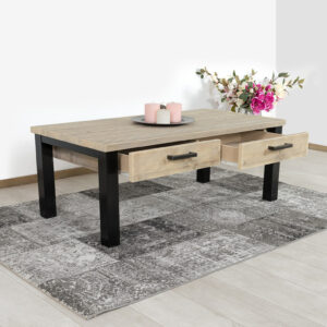 Steigerhouten salontafel Topley met industriele N poten en lades
