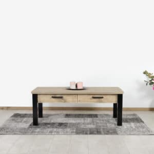 Steigerhouten salontafel Topley met industriele N poten en lades