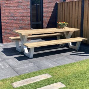Steigerhouten picknicktafel Mingo met X poten