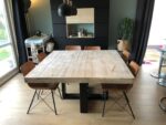 Steigerhouten tafel Delvon met stalen spinpoot