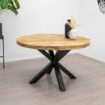 Mangohout tafel Aflex met rond blad en matrixpoot