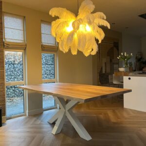 Eikenhouten boomstamtafel Bally met matrixpoot