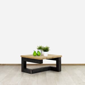 Eikenhouten salontafel Glace met stalen onderstel