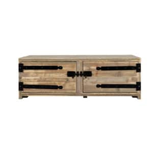 Steigerhouten salontafel Balta met deuren en zwart beslag