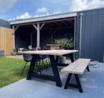 Douglashouten tuintafel Gary met stalen A poten