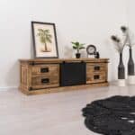 Mangohout tv-meubel Suze met schuifdeuren en 4 lades