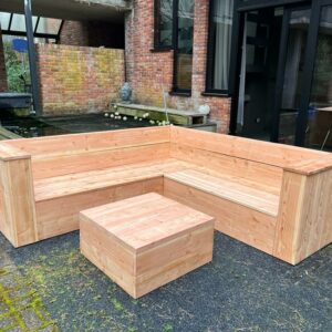 Douglas houten loungeset Rory met blok armleuningen