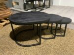 Mangohout salontafel set Nilsa ovaal zwart