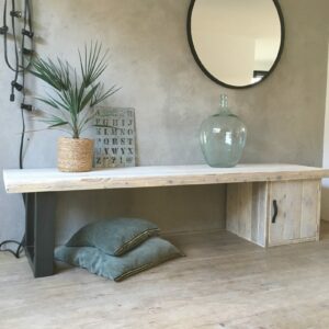 Steigerhouten tv-meubel Noa met stalen poot