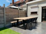 Tuintafel Oscar douglashout met stalen trapezium poten