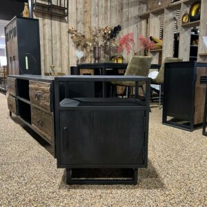 Mangohouten zwart nachtkastje met staal Thomas