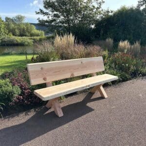 Douglas boomstam tuinbankje met rugleuning en x poten