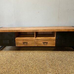 Mangohouten tv-meubel Warner met stalen deuren