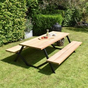 Douglashouten picknicktafel Luik met stalen frame