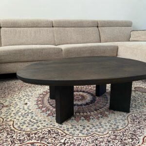 Kiezelvormige eikenhouten salontafel Cecile black smoke intense