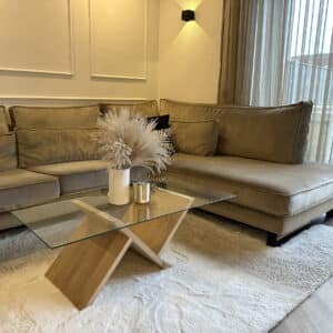Eikenhouten salontafel Suus met glasplaat
