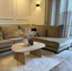 Kiezelvormige eikenhouten salontafel Paris