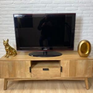 Mangohouten TV meubel Caine retro met deuren en lade