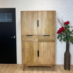 Mangohouten kast Willy retro met deuren en lades