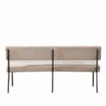 Eetkamerbank in de kleur taupe, achterkant van de bank
